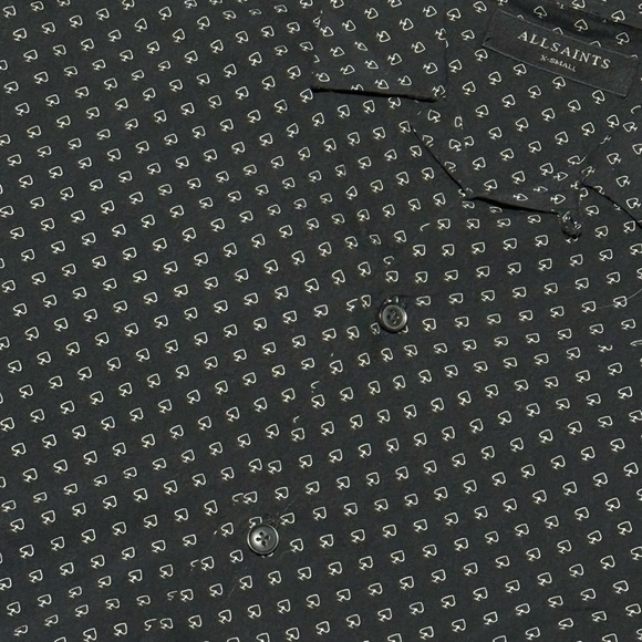 AllSaints Spadille LS Shirt Men’s XS Black White Spade Print Button Front - Picture 2 of 7